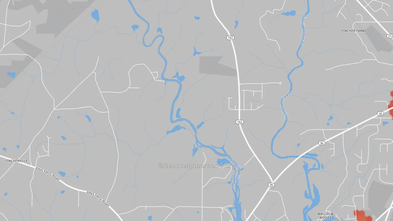 Walk Grade map of Worthville, GA, walkable areas in green and car-dependent areas in red