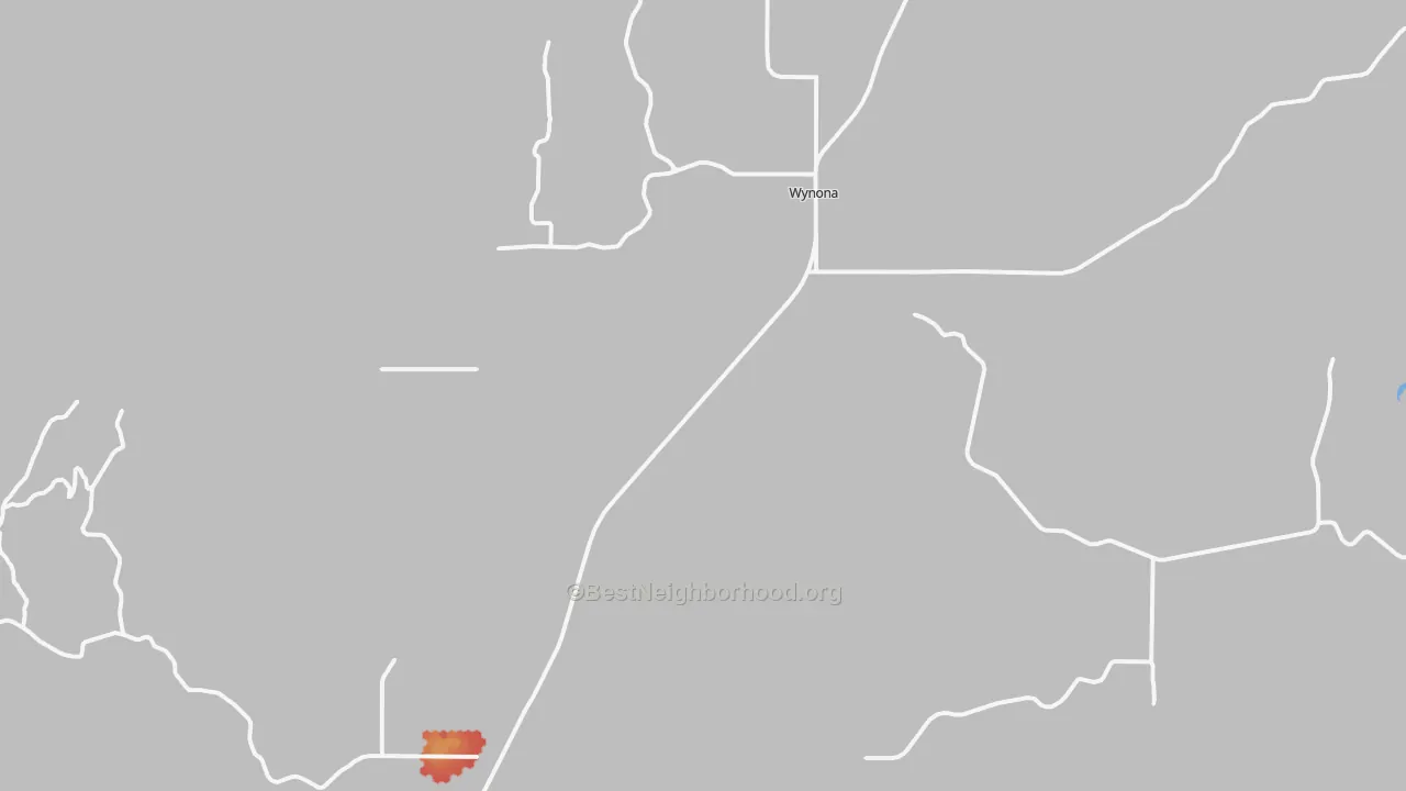 Walk Grade map of Wynona, OK, walkable areas in green and car-dependent areas in red