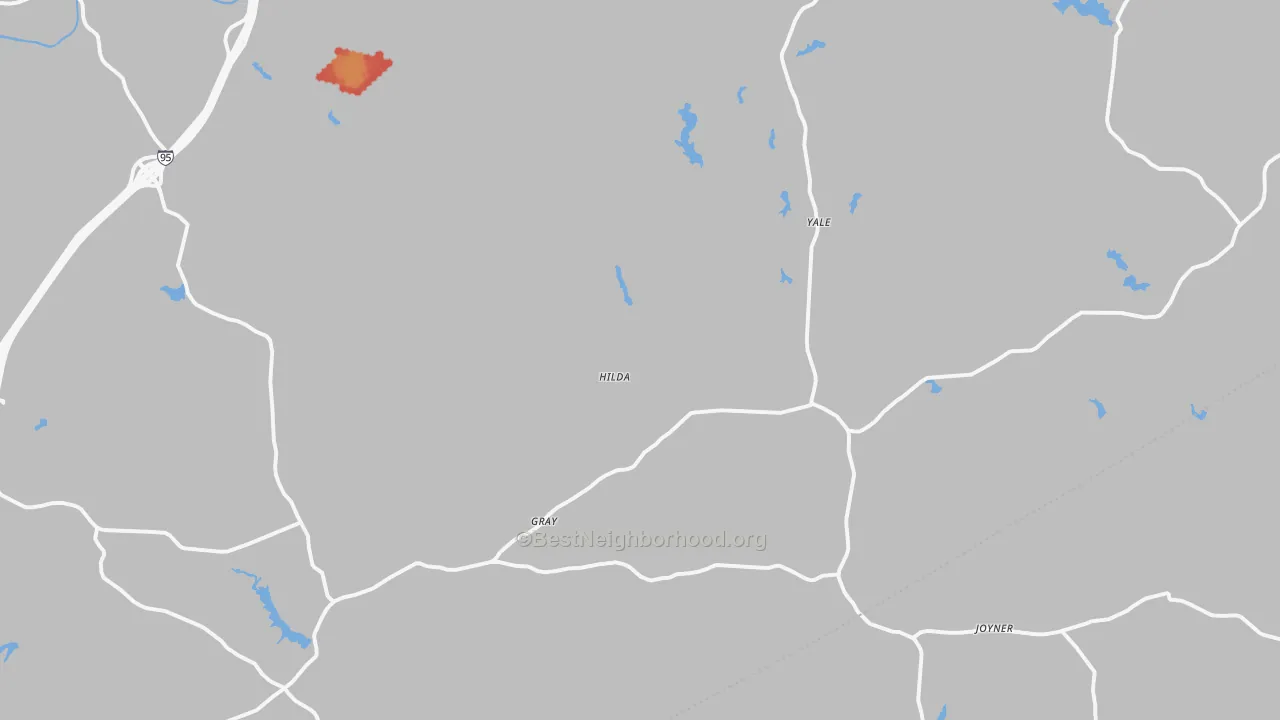 Walk Grade map of Yale, VA, walkable areas in green and car-dependent areas in red