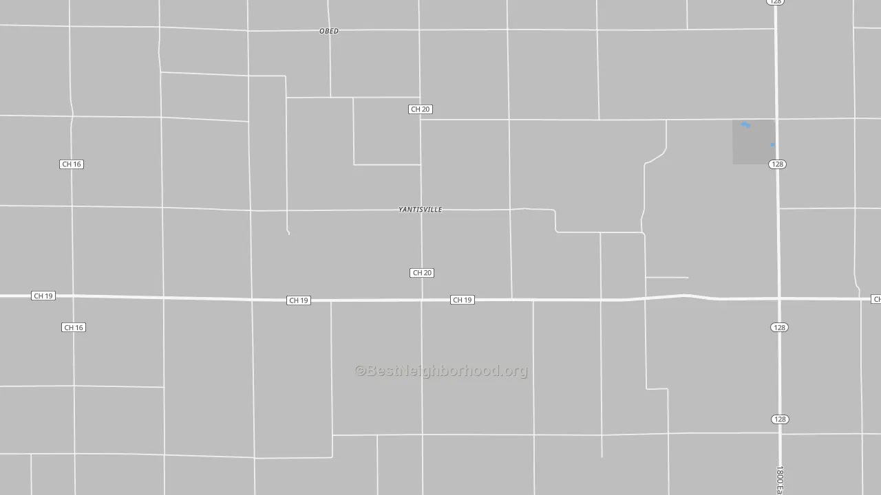 Walk Grade map of Yantisville, IL, walkable areas in green and car-dependent areas in red
