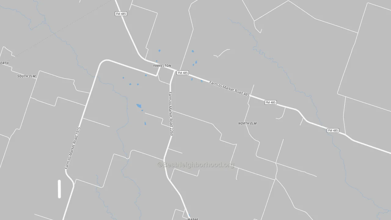 Walk Grade map of Yarrelton, TX, walkable areas in green and car-dependent areas in red