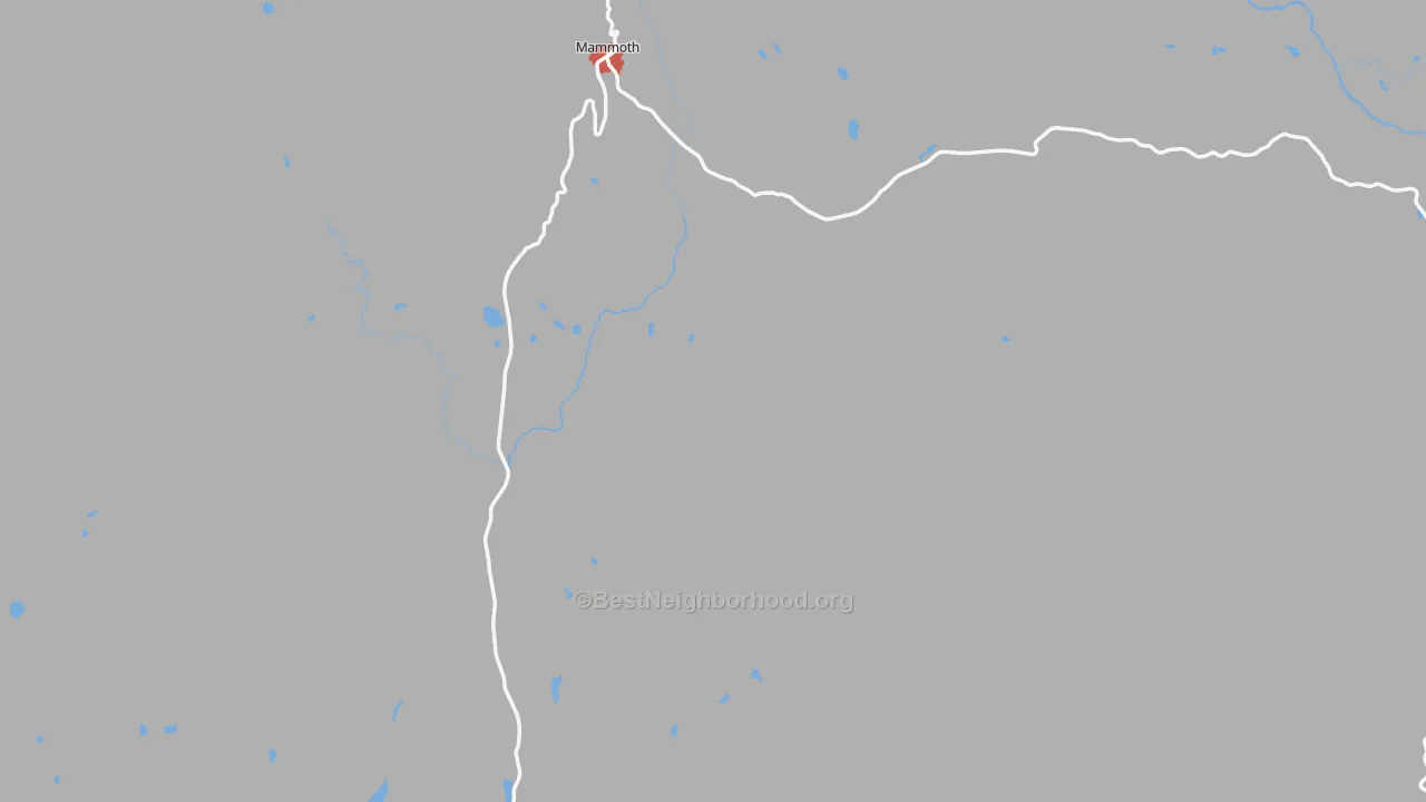Walk Grade map of Yellowstone National Park, WY, walkable areas in green and car-dependent areas in red