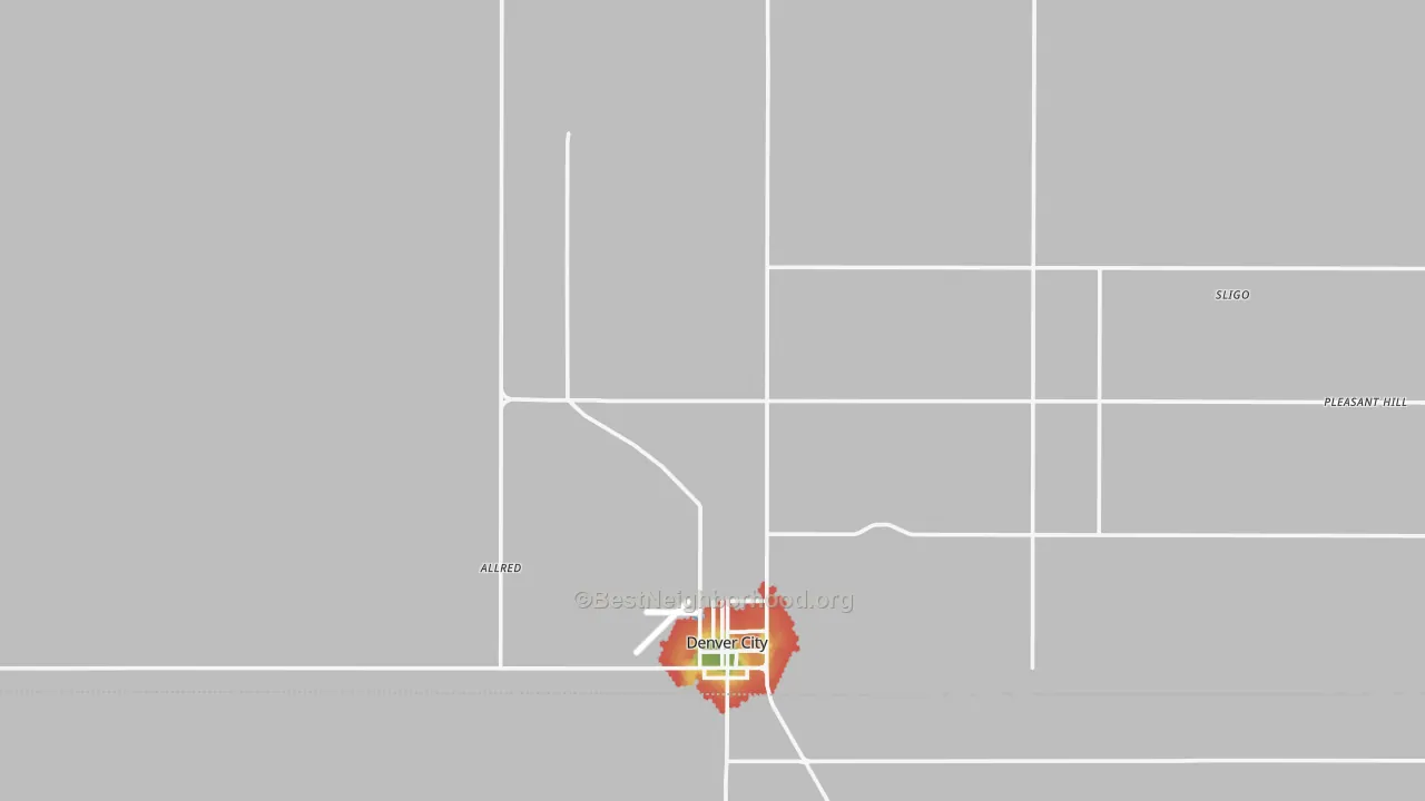 Walk Grade map of Yoakum County, TX, walkable areas in green and car-dependent areas in red