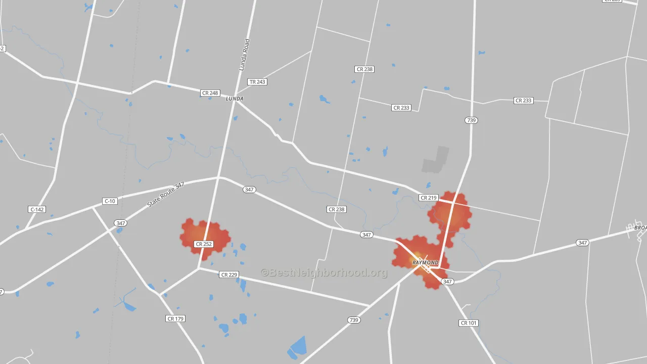 Walk Grade map of York Center, OH, walkable areas in green and car-dependent areas in red