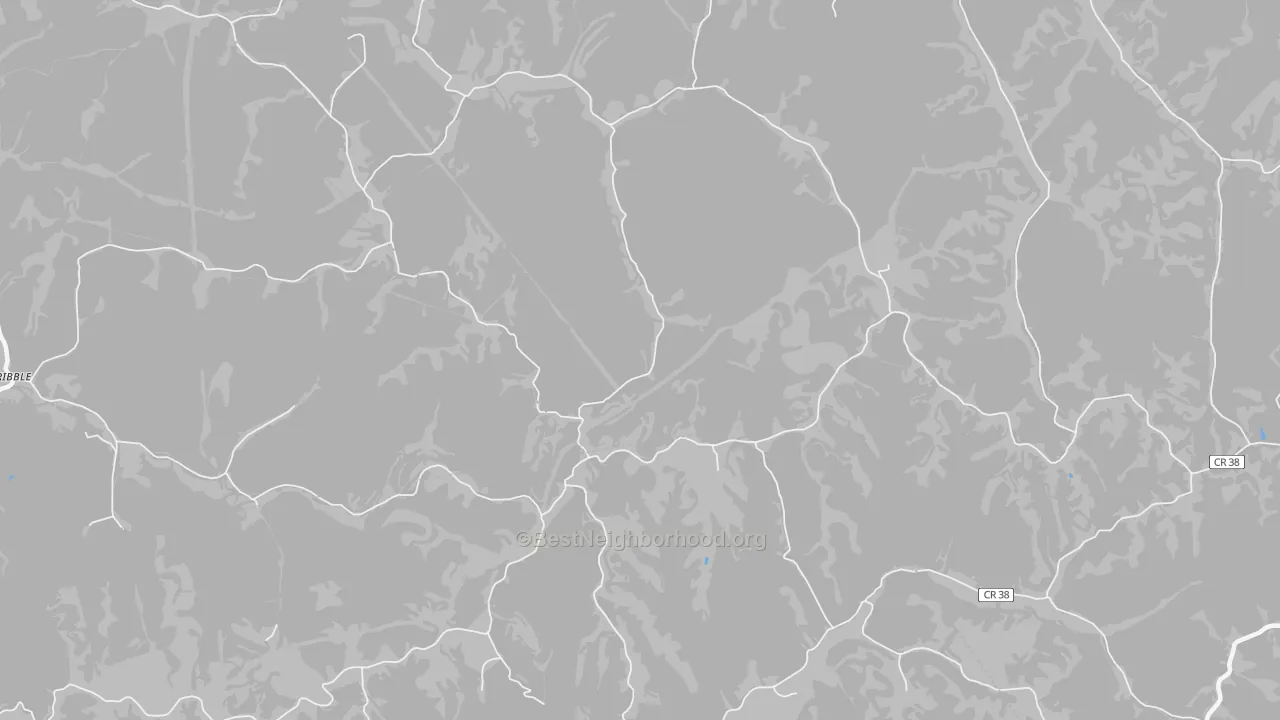 Walk Grade map of Young, WV, walkable areas in green and car-dependent areas in red