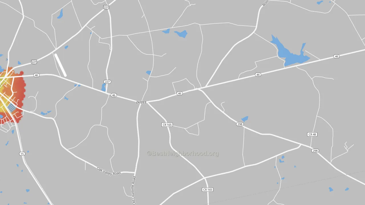Walk Grade map of Zaidee, GA, walkable areas in green and car-dependent areas in red