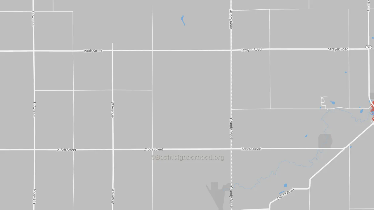 Walk Grade map of Zaneta, IA, walkable areas in green and car-dependent areas in red