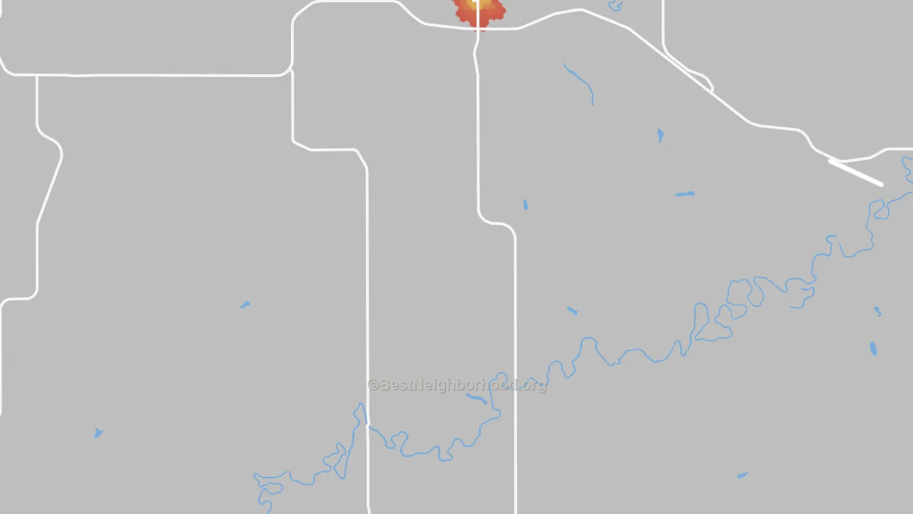 Walk Grade map of Zap, ND, walkable areas in green and car-dependent areas in red