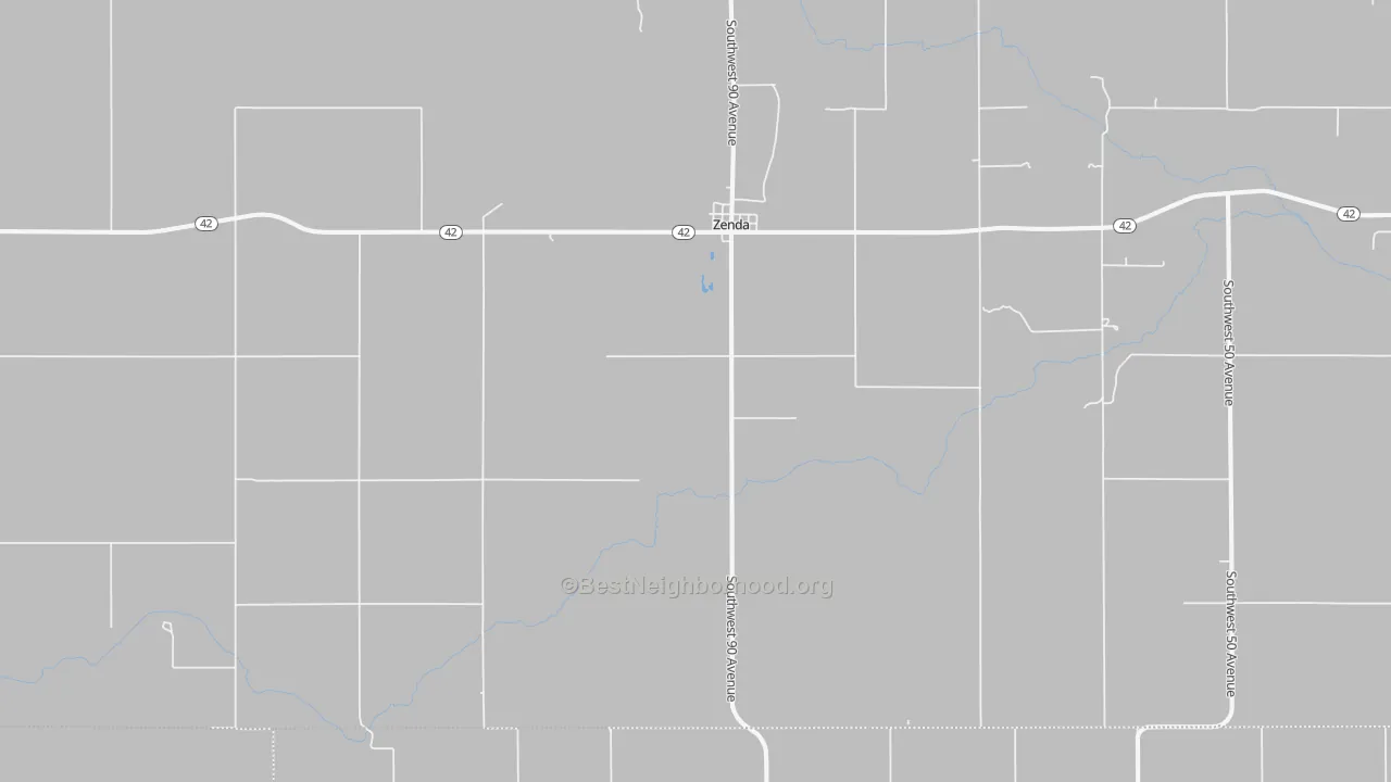 Walk Grade map of Zenda, KS, walkable areas in green and car-dependent areas in red