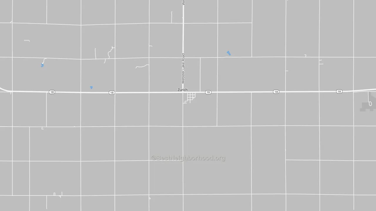 Walk Grade map of Zurich, KS, walkable areas in green and car-dependent areas in red