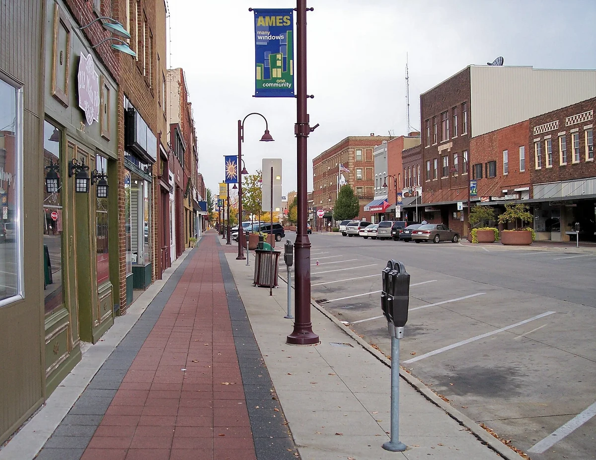 Main Street in downtown Ames, Iowa on a quiet morning
