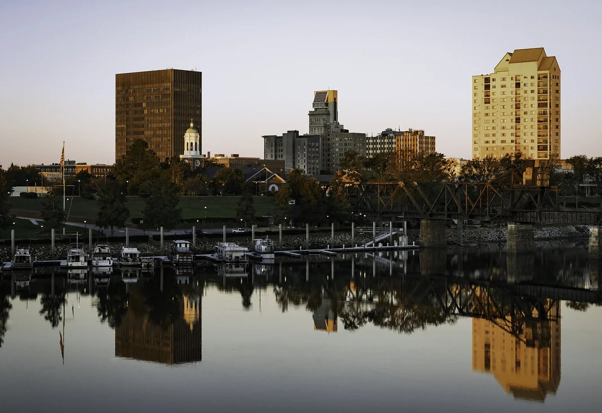 Downtown Augusta, Georgia as seen across the Savannah River, on the Fifth Street Bridge