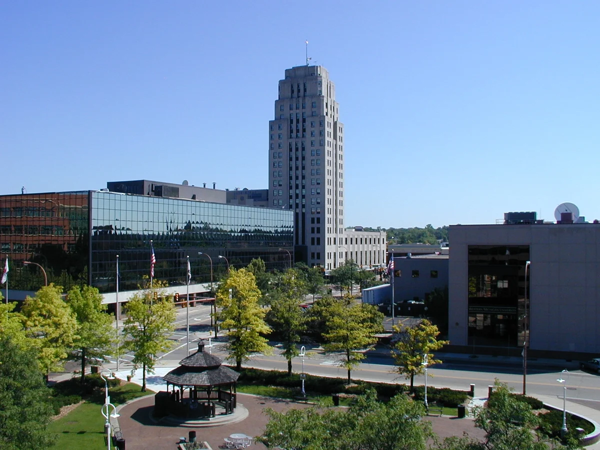 A sunny view of Downtown Battle Creek, Michigan in late 2008