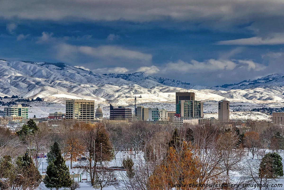 Snow covered town of Boise, Idaho on a cold winter afternoon.