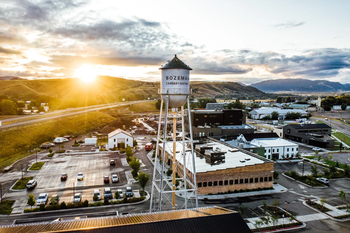 Aerial image of Sunrise at Cannery District in Bozeman Montana