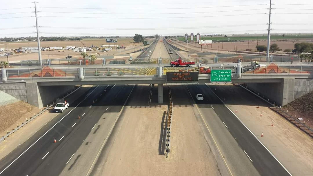 Interstate 8 running through the City of El Centro over a newly widened Dogwood Ed Overpass