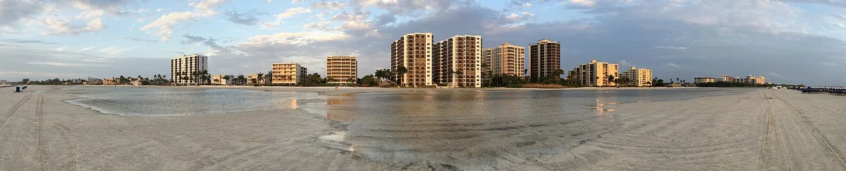 The Fort Myers Beach, Florida skyline at sunset