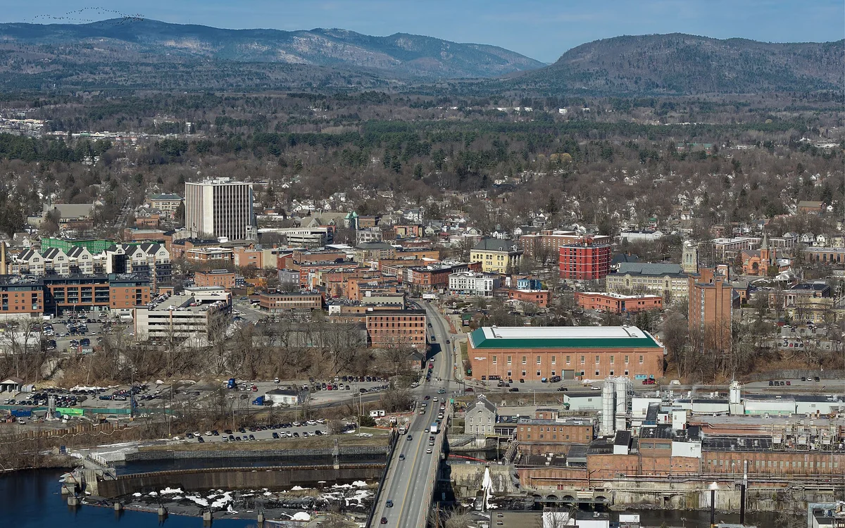 Aerial view of downtown Glens Falls, New York