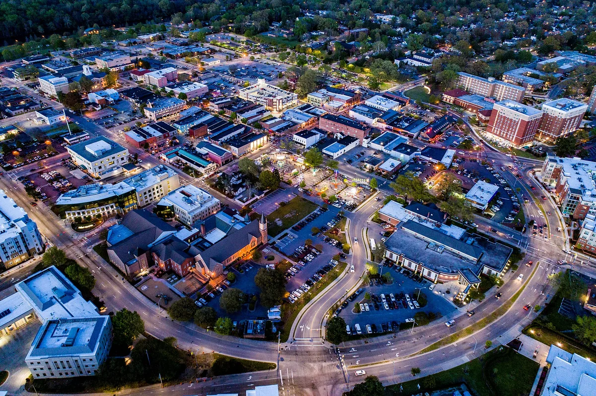 The Uptown District comes to life in the evenings in Greenville