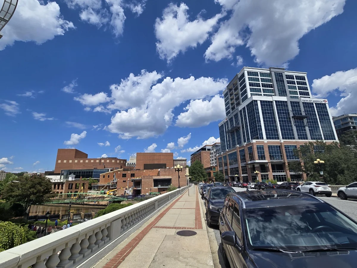 Greenville, SC Skyline from the Main Street Bridge crossing the Reedy River