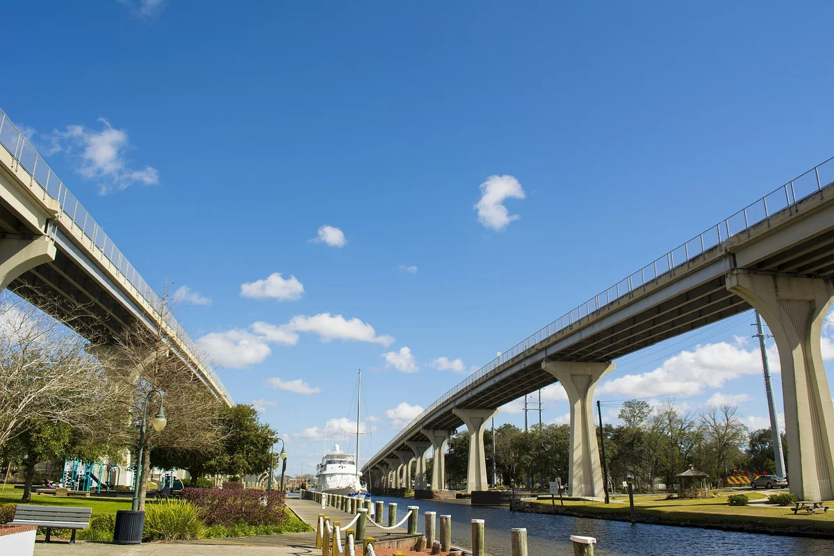 The Twin Spans bridge in Houma, LA. View from the marina