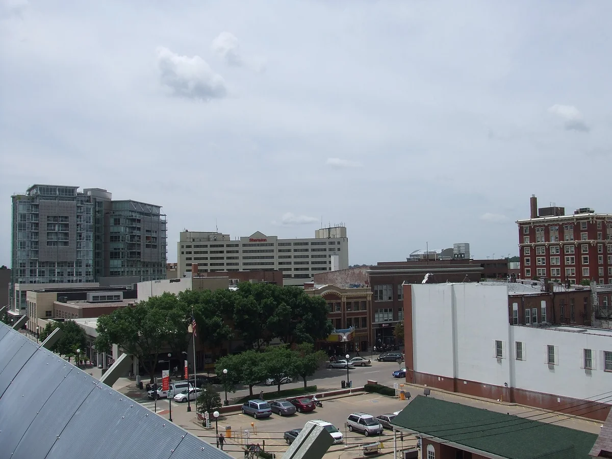The Iowa City skyline as viewed from the Tower Place Parking Ramp