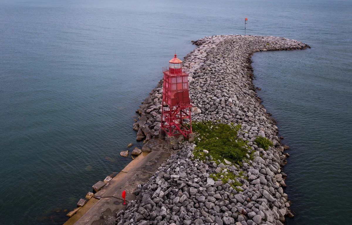 Aerial view of Racine North Breakwater Light, Racine, Wisconsin, US