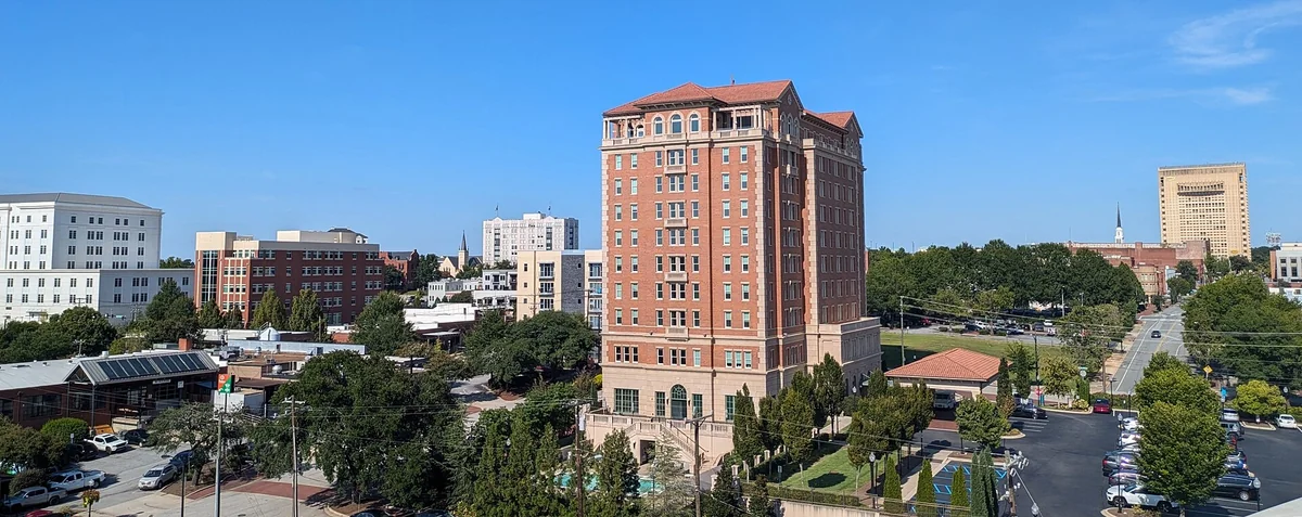Spartanburg skyline in September 2025 from the Grain District parking deck