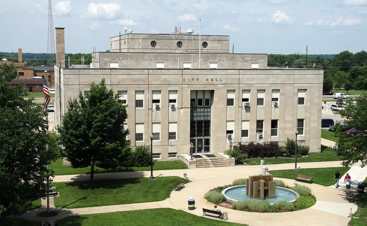 The city hall of Terre Haute, Indiana, photographed from the Vigo County Courthouse