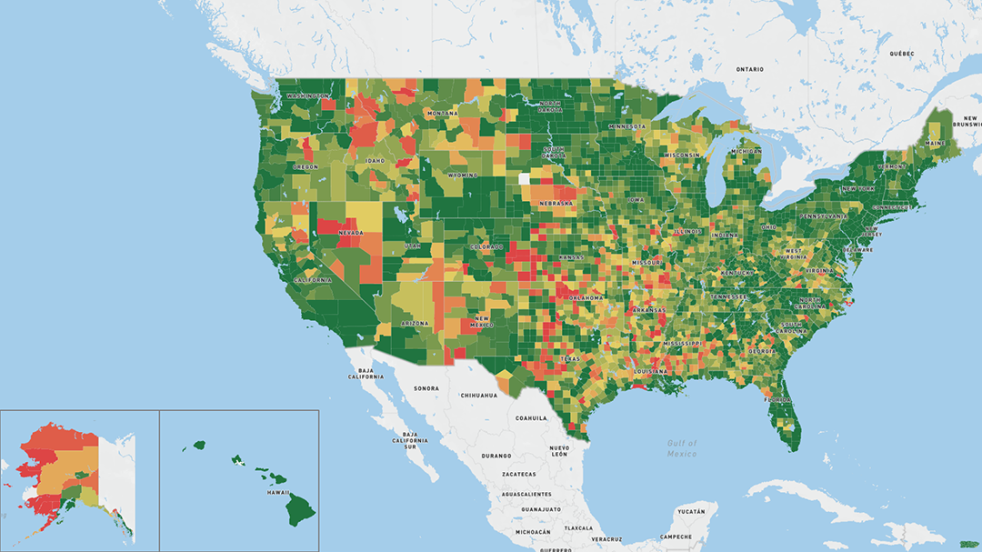 Percent of US homes with 0 internet providers offering speeds over 100 Mbps